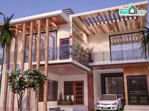 villa 2 tầng,model sketchup villa 2 tầng,mẫu villa hiện đại