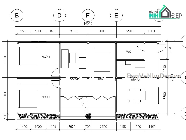 nhà,Sketchup nhà,nhà 3 gian,model sketchup,3 gian,nha 2 phong ngu