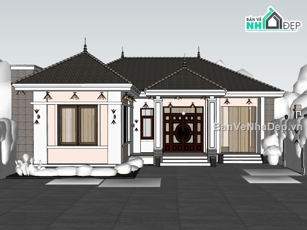 nhà 1 tầng,su nhà 1 tầng,sketchup nhà 1 tầng