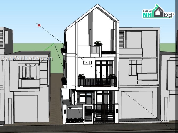 Nhà phố 3 tầng,Model su nhà phố 3 tầng,sketchup nhà phố 3 tầng