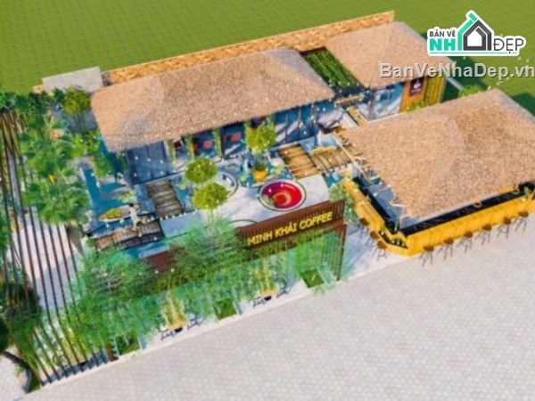 nội thất quán cafe,quán cafe sân vườn,nội thất quán cafe sketchup