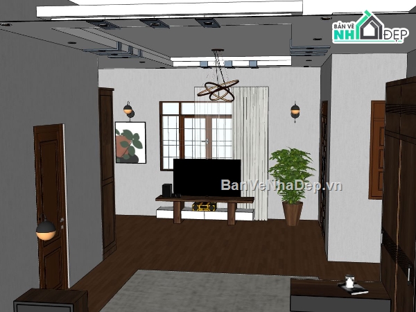 nội thất phòng khách,sketchup phòng khách,Sketchup mẫu nội thất