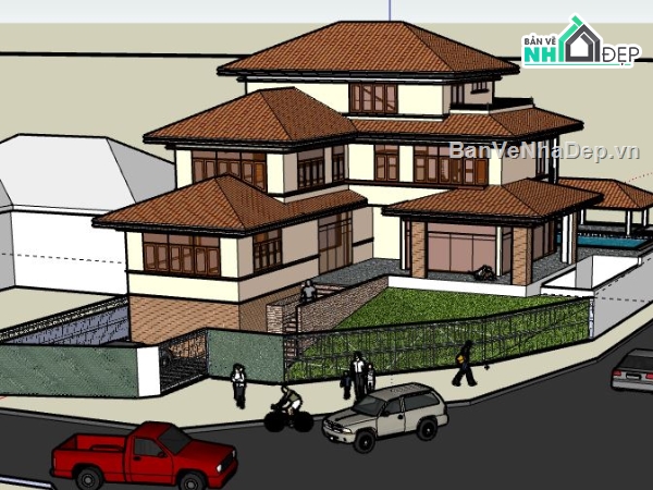 Biệt thự 3 tầng,model su biệt thự 3 tầng,biệt thự 3 tầng file su