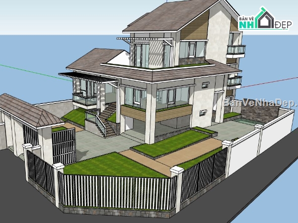 biệt thự  model su,biệt thự 2 tầng su,biệt thự  2 tầng su,sketchup biệt thự 2 tầng