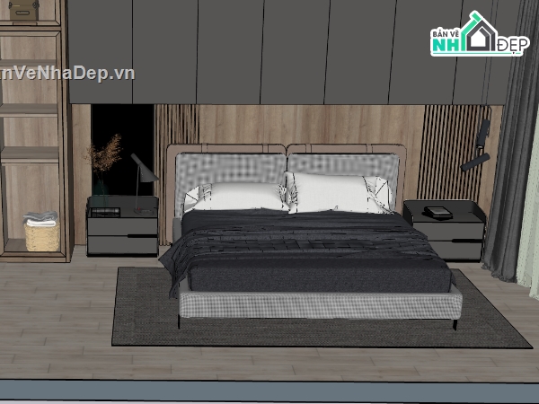 sketchup nội thất phòng ngủ,thiết kế phòng ngủ hiện đại,model su phòng ngủ,file su phòng ngủ chung cư