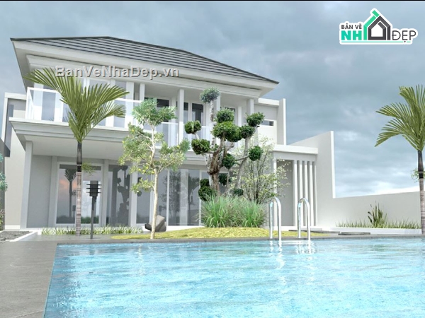 Biệt thự  2 tầng file su,biệt thự 2 tầng sketchup,model su biệt thự 2 tầng,biệt thự 2 tầng model su