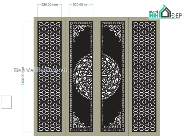 Cổng 4 cánh,Cổng trống đồng file dxf,file dxf cổng 4 cánh