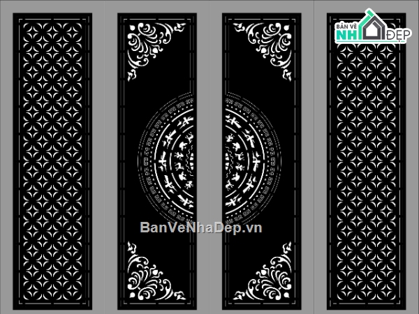 Cổng 4 cánh trống đồng,cổng 4 cánh,file dxf cổng 4 cánh