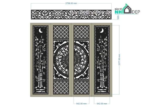 cổng cnc trống đồng và trúc,mẫu cổng trúc,file cổng trúc trống đồng