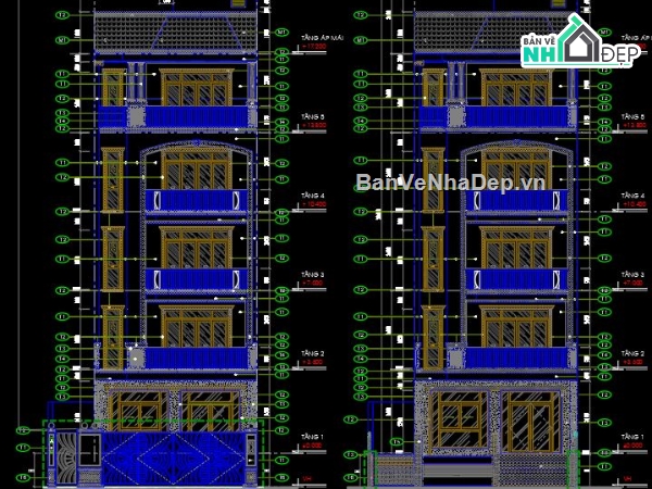 Thiết kế biệt thự,nhà ở khu đô thị,kết cấu biệt thự,thiết kế nhà 5 tầng,bản vẽ điện nước,lô phố