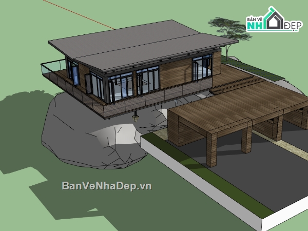 sketchup biệt thự 1 tầng,biệt thự 1 tầng file su,dựng 3d su biệt thự 1 tầng