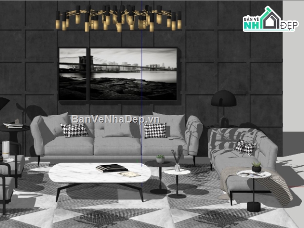 nội thất phòng khách,sketchup phòng khách,Mẫu nội thất phòng khách