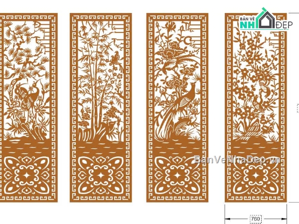 cổng 4 cánh cnc,tùng trúc cúc mai,file cổng dxf đẹp