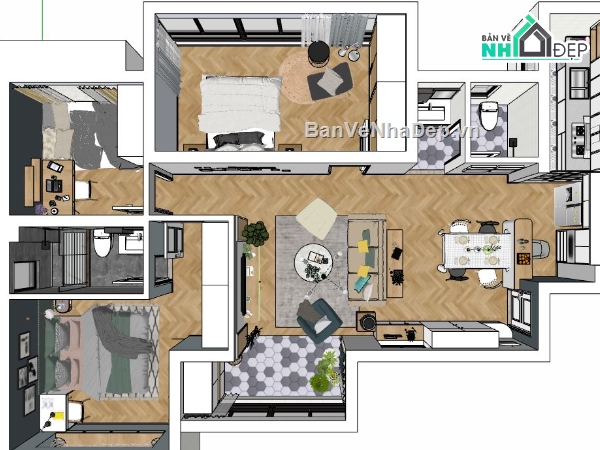 chung cư mini,model su căn hộ,file sketchup căn hộ chung cư,nội thất căn hộ sketchup