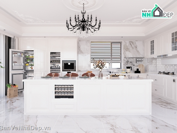 thiết kế bếp tân cổ điển,tân cổ điển,bếp tân cổ điển