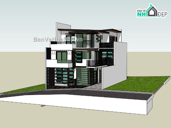 biệt thự 3 tầng,model sketchup biệt thự 3 tầng,sketchup biệt thự 3 tầng