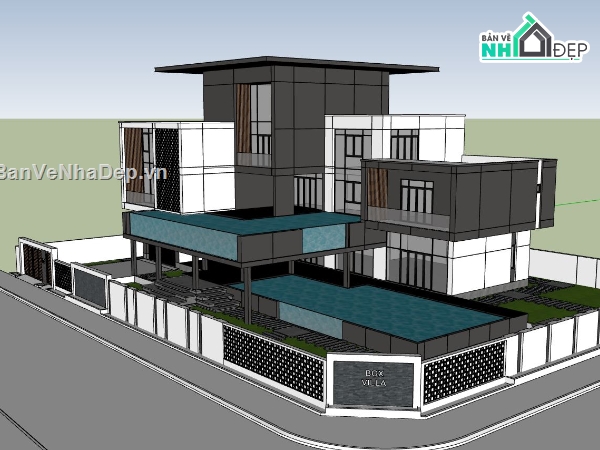 mẫu biệt thự 3 tầng,biệt thự 3 tầng,model su biệt thự 3 tầng