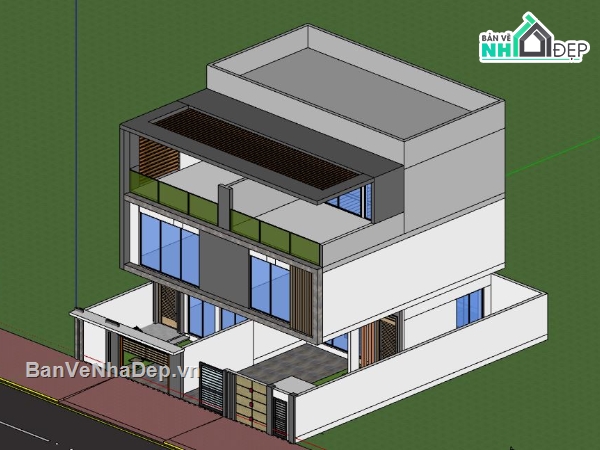 Biệt thự phố 3 tầng,model su biệt thự 3 tầng,biệt thự 3 tầng file su,sketchup biệt thự 3 tầng