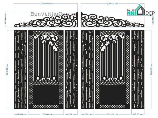 cổng 2 cánh cnc,file cnc cổng 2 cánh,mẫu cổng 2 cánh