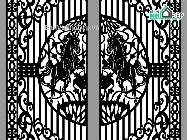 file cnc cổng 2 cánh,mẫu cổng ngựa 2 cánh,thiết kế cổng 2 cánh