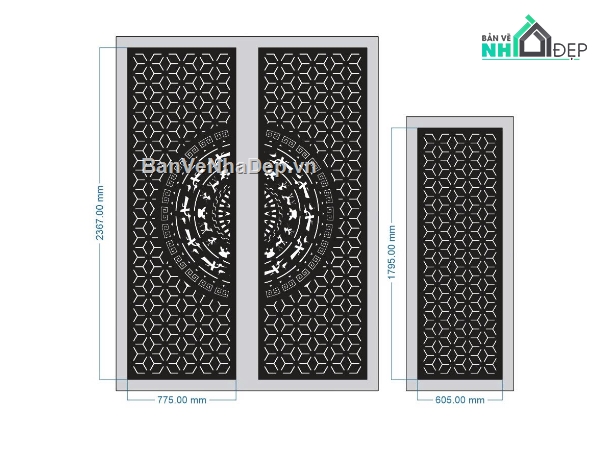cổng 2 cánh trống đồng,cổng trống đồng bông tuyết,mẫu cổng CNC đẹp