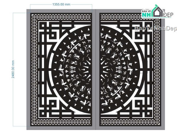 cổng trống đồng,cổng 2 cánh trống đồng,cổng dxf