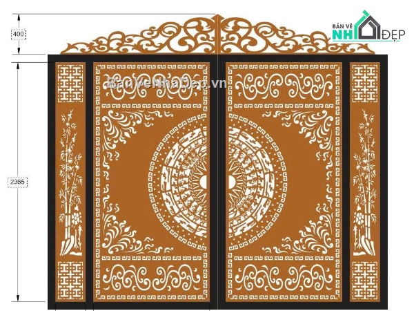 cổng trống đồng cnc,cổng trống đồng,cổng 2 cánh cnc