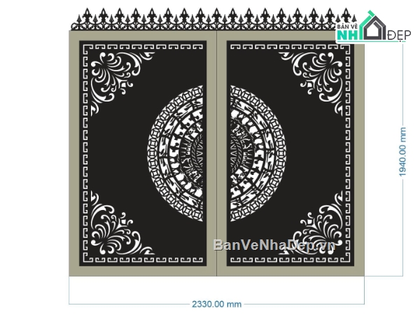 cổng trống đồng cnc,cổng trống đồng,file cnc cổng 2 cánh