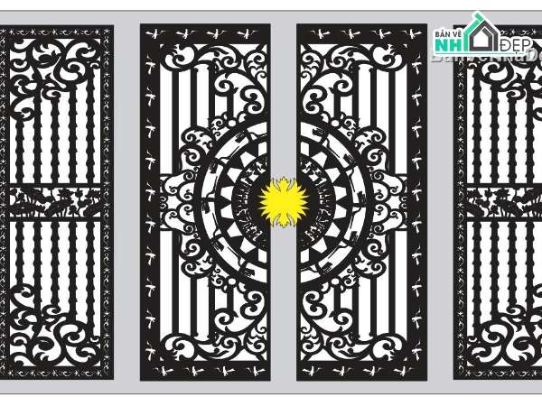 cổng đẹp 4 cánh,Mẫu cổng 4 cánh cnc,file 4 cánh cnc