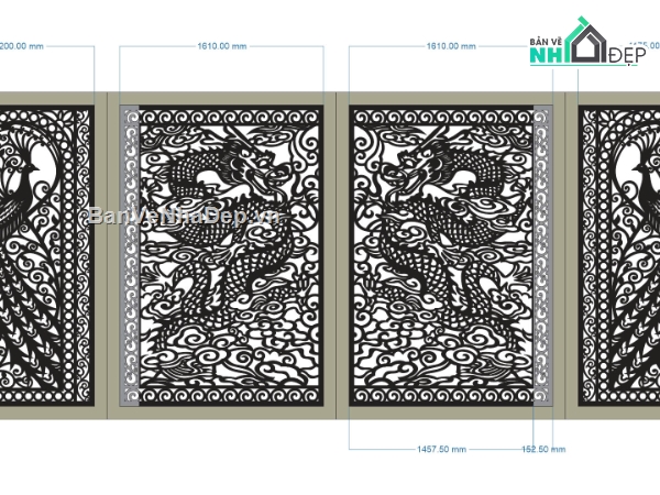 Mẫu cổng 4 cánh cnc,cổng 4 cánh cnc,cnc 4 cánh,rồng phượng