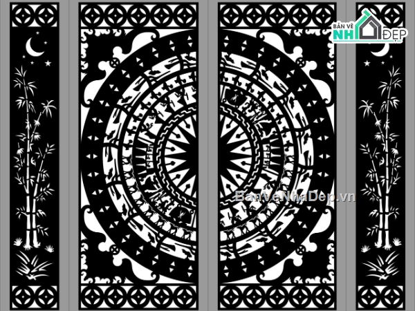 Mẫu cổng 4 cánh cnc,cổng 4 cánh cnc,cổng trống đồng cnc,cnc 4 cánh