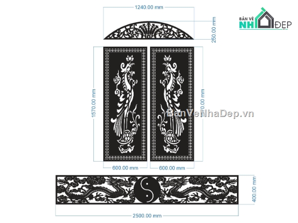 cổng 2 cánh đẹp,cổng 2 cánh hạc rồng,mẫu hạc rồng