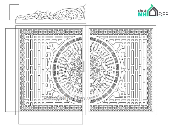 cổng trống đồng,cổng dxf,file cnc cổng 2 cánh