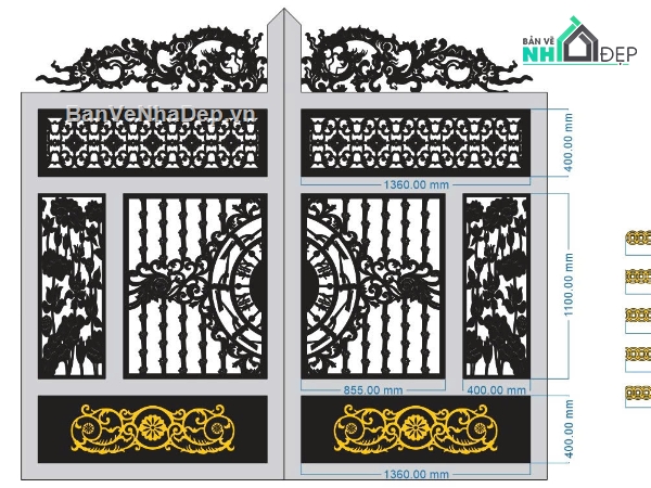 cổng 2 cánh,Cổng 2 cánh file dxf,file dxf cổng 2 cánh