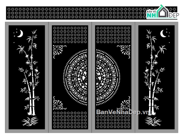 cổng trúc cắt cnc,cổng trúc 4 cánh cnc,cổng trúc đẹp cnc