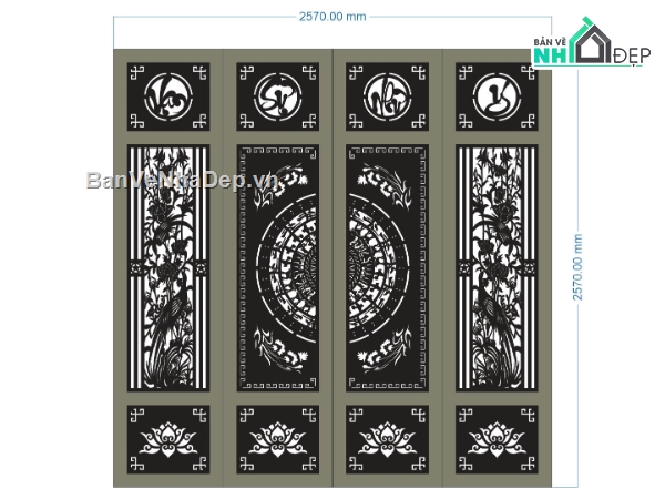 vạn sự như ý,cổng 4 cánh vạn sự như ý,mẫu cổng 4 cánh vạn sự như ý