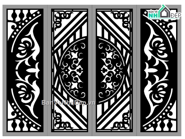 cánh cổng đẹp,cổng cnc đẹp,cad cổng 4 cánh cnc