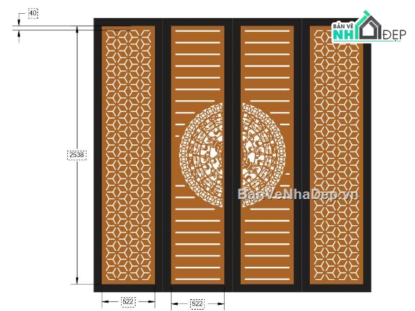 Mẫu cổng 4 cánh cnc,cổng trống đồng,cổng dxf