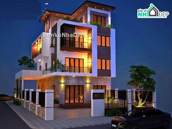 Thiết kế biệt thự,biệt thự 4 tầng,biệt thự hiện đại