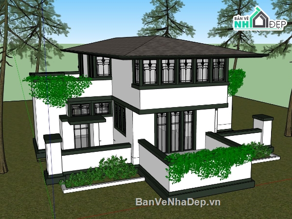 biệt thự đẹp 2,biệt thự 2 tầng,file sketchup 2 tầng
