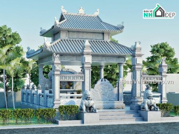 3d sketchup lăng mộ,File sketchup lăng mộ,mẫu lăng mộ 5.98x9m