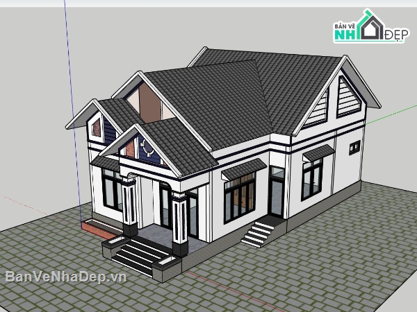 Thiết kế biệt thự 1 tầng,biệt thự 1 tầng,biệt thự sketchup,model su biệt thự 1 tầng