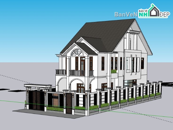 Biệt thự 2 tầng,model su biệt thự 2 tầng,biệt thự 2 tầng file su,file sketchup biệt thự 2 tầng