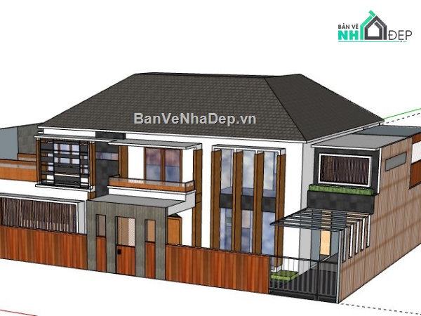 Biệt thự 2 tầng,model su biệt thự 2 tầng,biệt thự 2 tầng file su,sketchup biệt thự 2 tầng