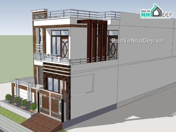 biệt thự hiện đại,biệt thự 2 tầng,biệt thự sketchup,sketchup biệt thự 2 tầng hiện đại