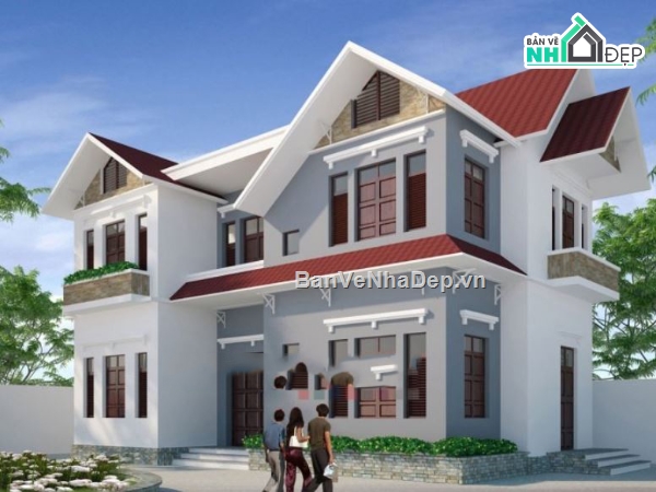 Biệt thự 2 tầng,file cad biệt thự 2 tầng,mẫu biệt thự 2 tầng
