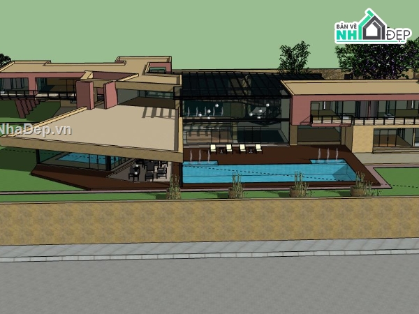 biệt thự 2 tầng,sketchup biệt thự 2 tầng,model su biệt thự 2 tầng