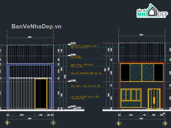 bản vẽ nhà 1 tầng gác lửng,nhà gác lửng 5x14m,thiết kế nhà 5x14m,bản vẽ nhà cấp 4 gác lửng