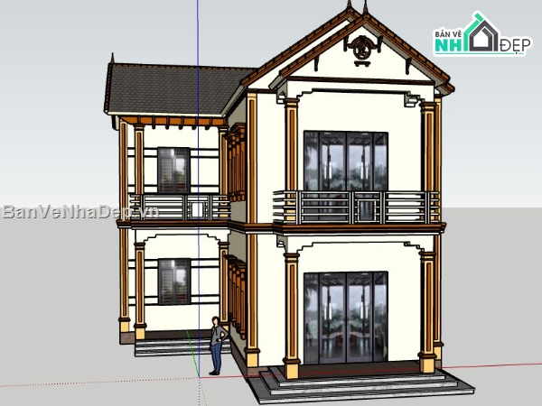 bản vẽ su nhà 2 tầng,model su nhà 2 tầng,file sketchup nhà 2 tầng