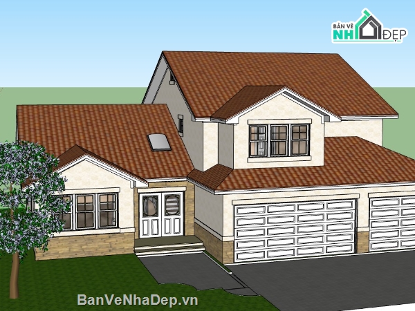 mẫu nhà 2 tầng,su nhà 2 tầng,sketchup nhà 2 tầng